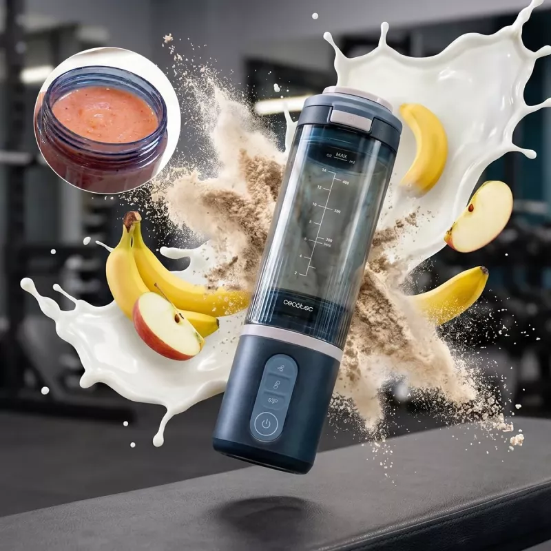 Cecotec Power Titanium Shake2Go Liquidificadora Portátil, 180 W, Recipiente sem BPA, 0,6 L, Lagoon