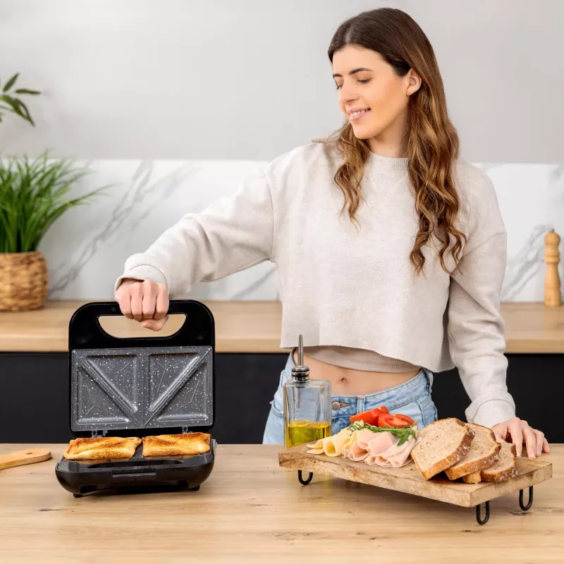 CECOTEC Rock'nToast Classic+ máquina de sandes (aço inoxidável/preto, 800 W, para 2 pessoas)