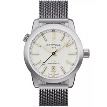 Relógio automático de homem CERTINA DS Action Diver 43mm mostrador prateado pulseira NATO cinzenta C041407190310