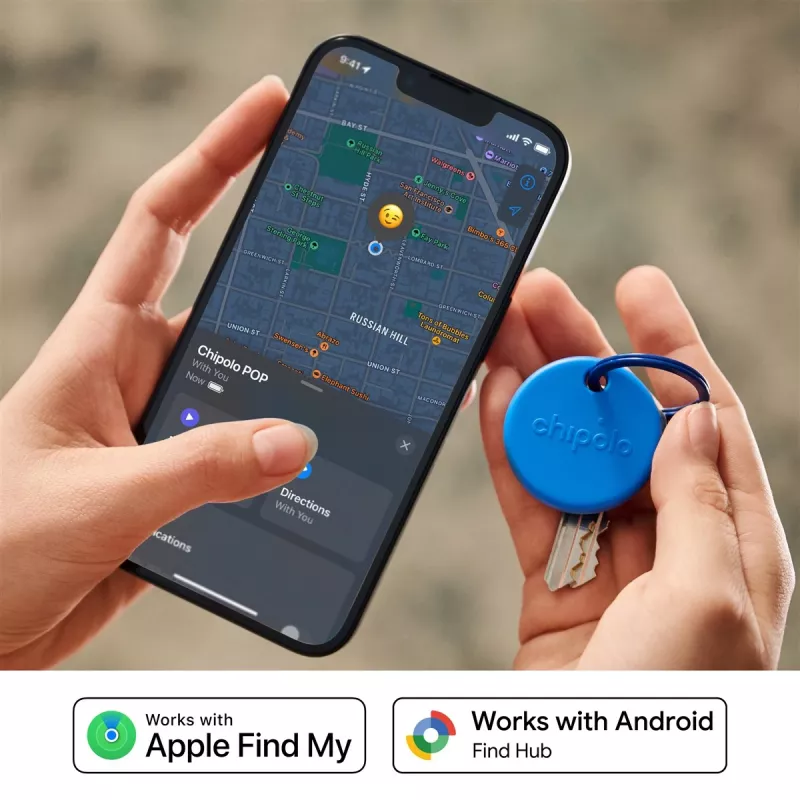 Chipolo POP – Localizador Bluetooth com Bateria Substituível para iOS e Android, Pack de 4 - Preto, Branco, Vermelho, Azul