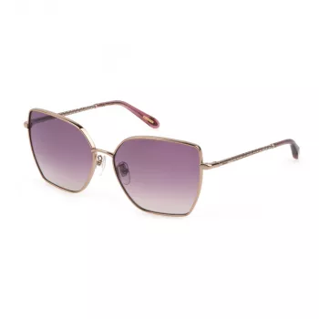 Óculos de sol Cat-Eye Chopard para Mulher SCHF76V59A39V Armação de metal dourada Lentes castanhas degradê 59mm