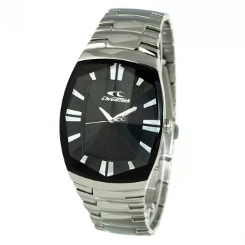 Relógio de homem CHRONOTECH CT7065M-02M analógico de quartzo 36 mm aço inoxidável mostrador preto bracelete prateada