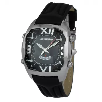 Relógio de quartzo analógico CHRONOTECH MAN CT7677M-02 45mm mostrador preto pulseira de pele