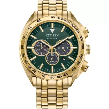 CITIZEN Eco-Drive Relógio cronógrafo CA4542-59X 43mm aço inoxidável mostrador verde