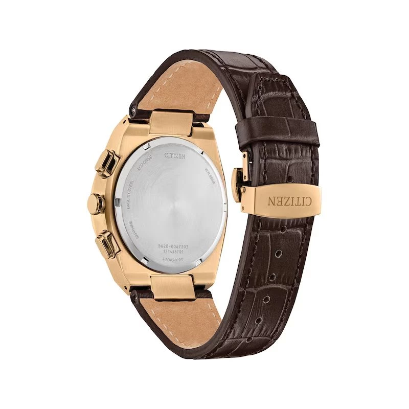 Relógio CITIZEN Eco-Drive Chronograph CA4583-01E 43mm couro castanho