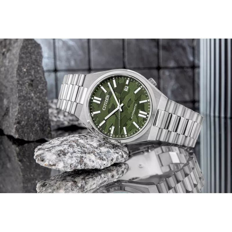 CITIZEN relógio de homem automático NJ0159-86X 40mm bracelete de aço inoxidável dourada mostrador verde