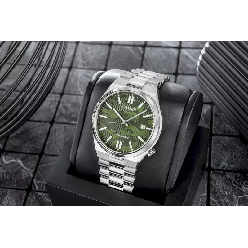 CITIZEN relógio de homem automático NJ0159-86X 40mm bracelete de aço inoxidável dourada mostrador verde