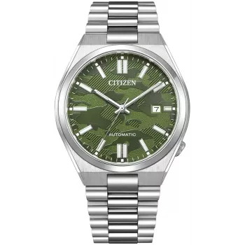 CITIZEN relógio de homem automático NJ0159-86X 40mm bracelete de aço inoxidável dourada mostrador verde