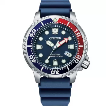 Relógio de mergulho de homem CITIZEN Promaster Diver Eco-Drive BN0168-06L 44mm mostrador azul bracelete de poliuretano azul