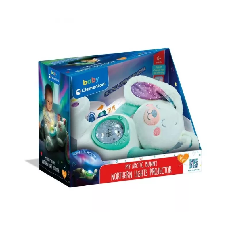 Clementoni peluche – projetor de coelho com céu estrelado, melodias e sons da natureza