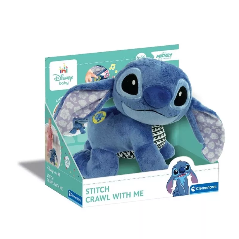 Peluche Clementoni Disney Baby Stitch We Crawl Together, azul, 25 cm, desde o nascimento