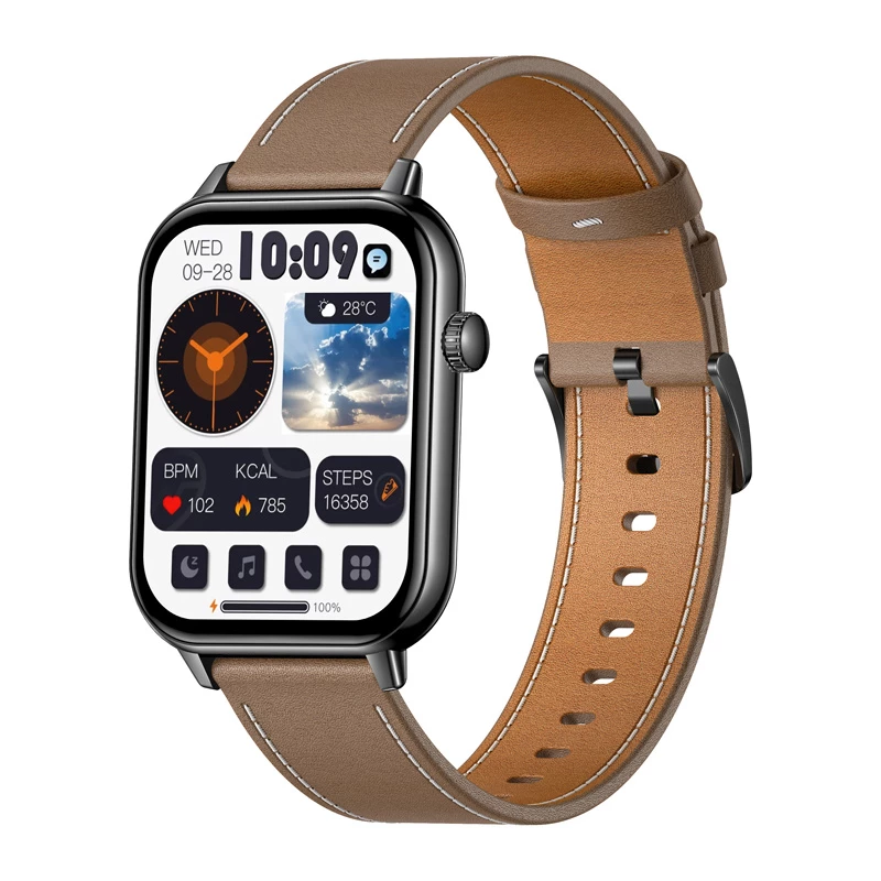 COLMI C28 Smartwatch – preto + bracelete de couro castanho