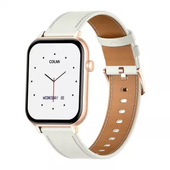 COLMI C28 Smartwatch dourado com bracelete de couro branco