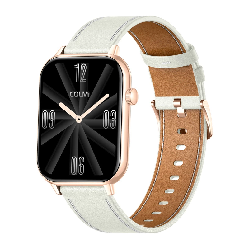 COLMI C28 Smartwatch dourado com bracelete de couro branco