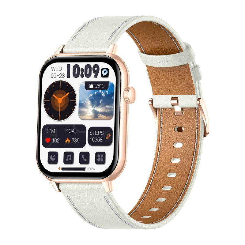 COLMI C28 Smartwatch dourado com bracelete de couro branco