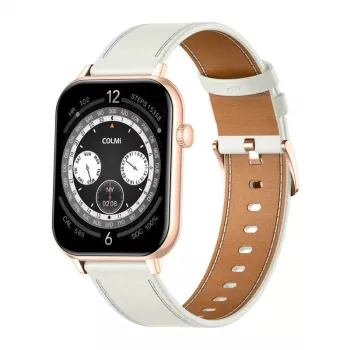 COLMI C28 Smartwatch dourado com bracelete de couro branco