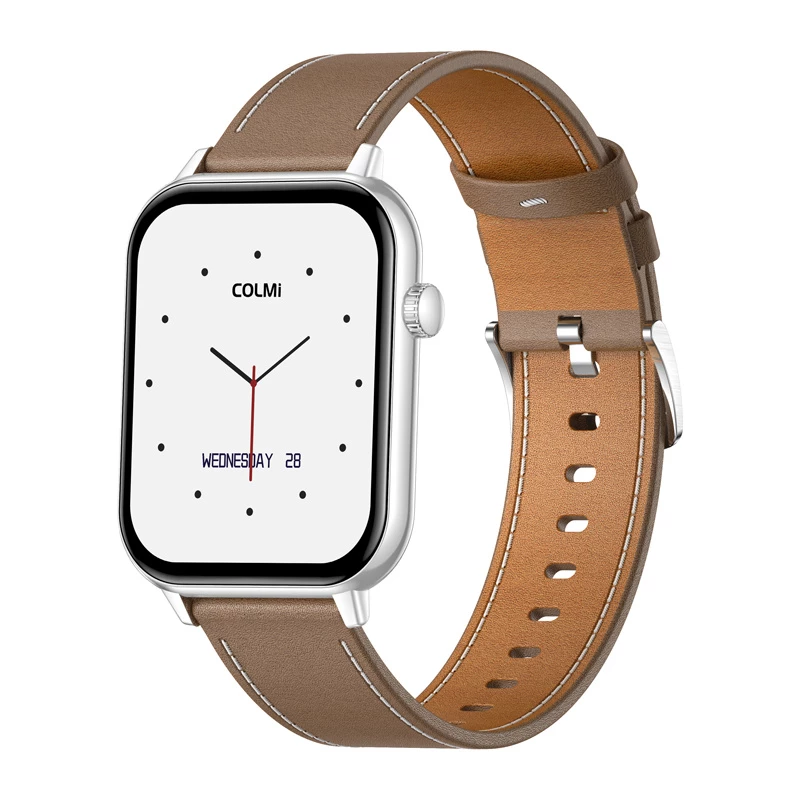COLMI C28 Smartwatch – prateado + bracelete de couro castanho