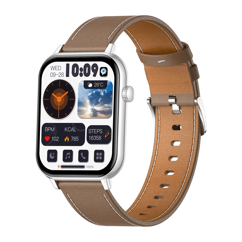 COLMI C28 Smartwatch – prateado + bracelete de couro castanho