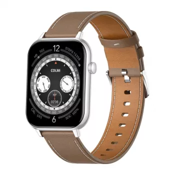 COLMI C28 Smartwatch – prateado + bracelete de couro castanho