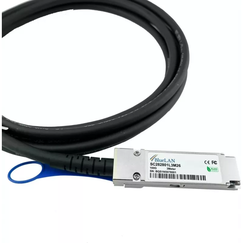 Cabo Direct Attach BlueLAN QSFP28 compatível com Lenovo ASQX SC282801L2M30, 100GBASE-CR4, Infiniband EDR, 30AWG, 2 metros (ASQX-BL)