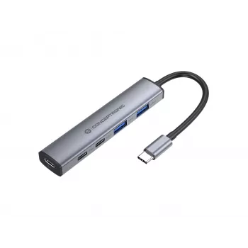 Conceptronic dock hub USB-C 4 em 1 com 2x USB-C, 2x USB-A e 100W PD - cinzento