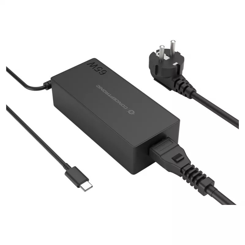 CONCEPTRONIC Carregador USB-C GaN 65W, 1 porta, PD3.0/PPS, preto