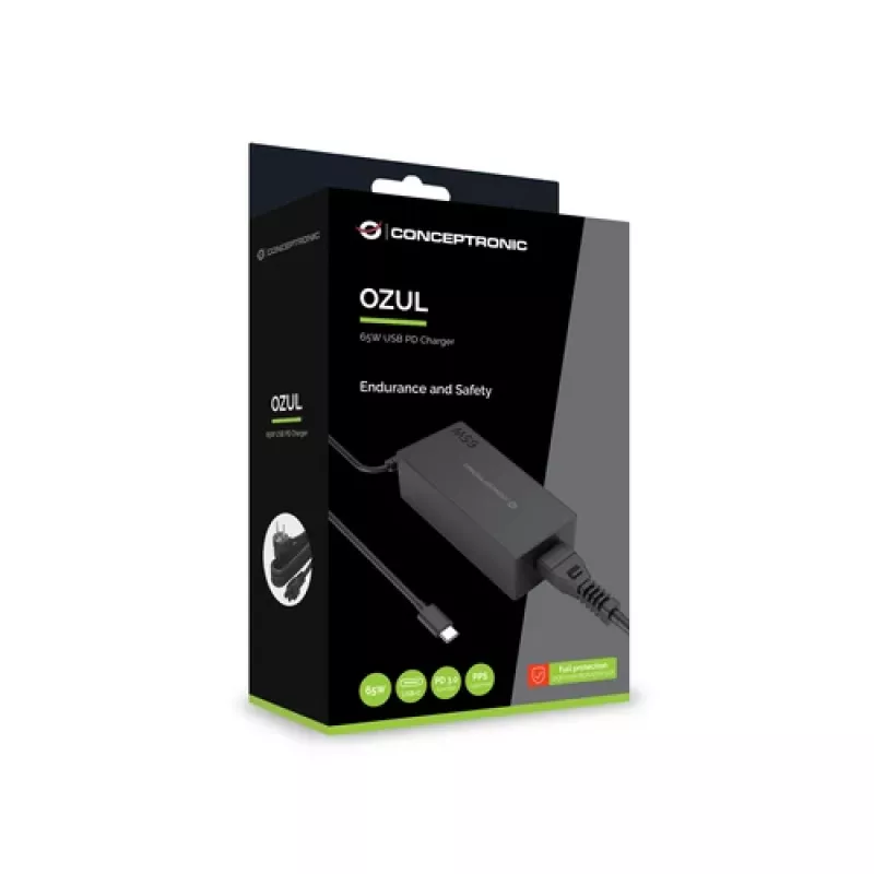 CONCEPTRONIC Carregador USB-C GaN 65W, 1 porta, PD3.0/PPS, preto