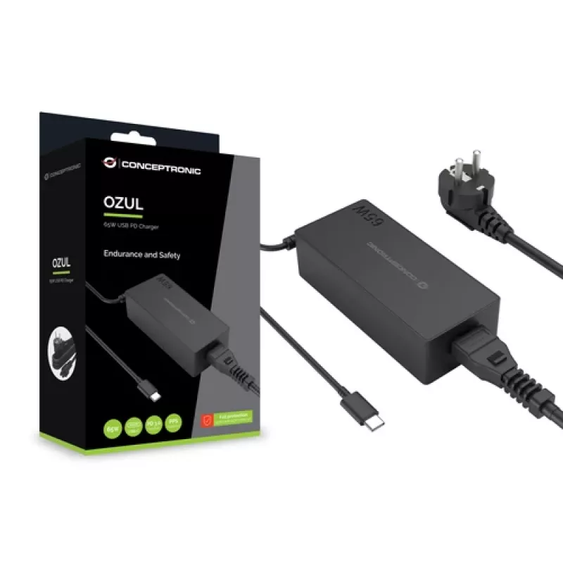 CONCEPTRONIC Carregador USB-C GaN 65W, 1 porta, PD3.0/PPS, preto