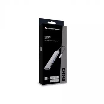 CONCEPTRONIC Docking Station USB-C 7 em 1 com HDMI, USB-C PD, 2x USB-A, Leitor de Cartões SD e MicroSD, Cabo de 25 cm, Space Grey