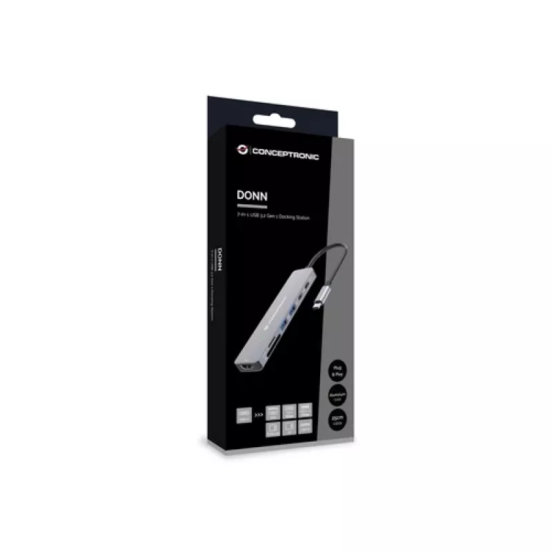 CONCEPTRONIC Docking Station USB-C 7 em 1 com HDMI, USB-C PD, 2x USB-A, Leitor de Cartões SD e MicroSD, Cabo de 25 cm, Space Grey