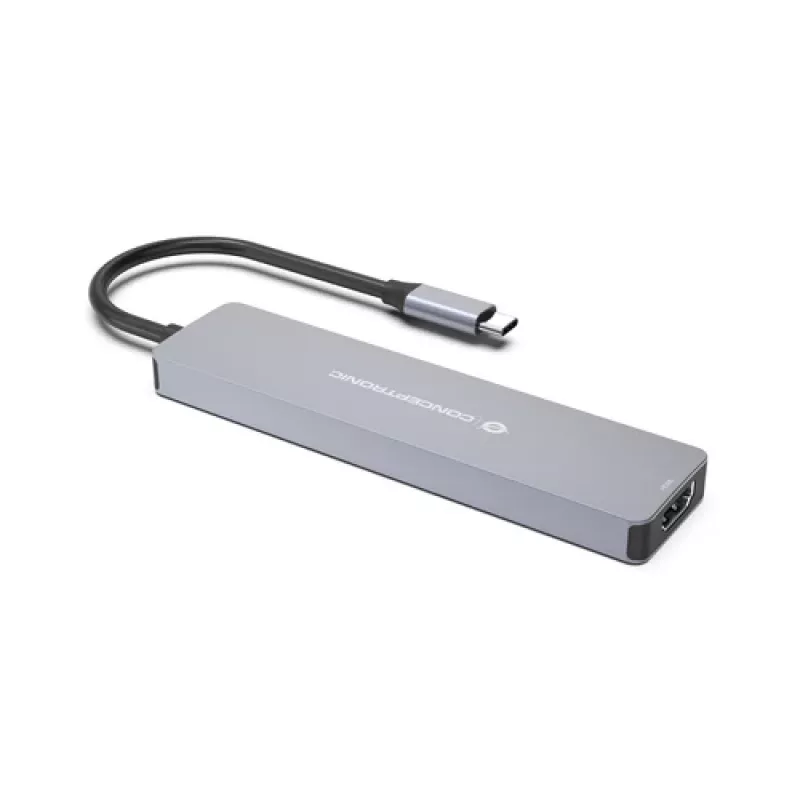 CONCEPTRONIC Docking Station USB-C 7 em 1 com HDMI, USB-C PD, 2x USB-A, Leitor de Cartões SD e MicroSD, Cabo de 25 cm, Space Grey
