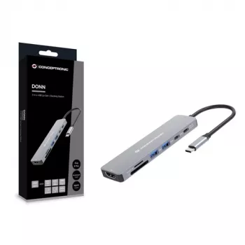 CONCEPTRONIC Docking Station USB-C 7 em 1 com HDMI, USB-C PD, 2x USB-A, Leitor de Cartões SD e MicroSD, Cabo de 25 cm, Space Grey