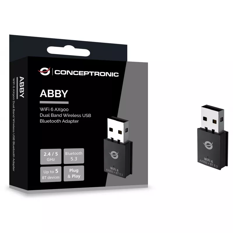 Adaptador Conceptronic ABBY26B WiFi 6 AX900 Dual-Band USB e Bluetooth 5.3