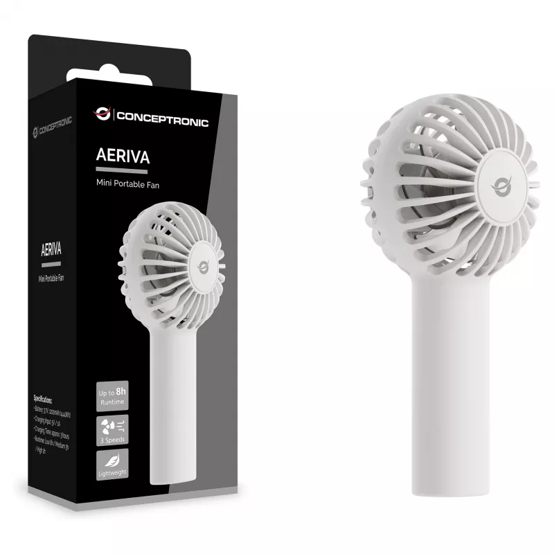 CONCEPTRONIC AERIVA01W Mini ventoinha portátil branca – recarregável, 3 velocidades, USB-C