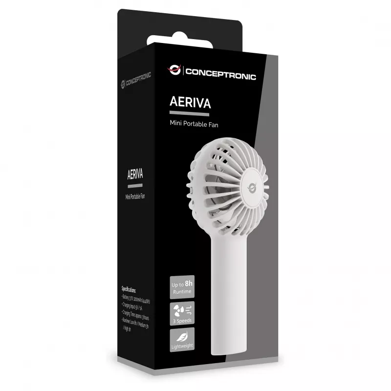 CONCEPTRONIC AERIVA01W Mini ventoinha portátil branca – recarregável, 3 velocidades, USB-C