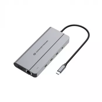 Docking station Conceptronic DONN34G 10 em 1 USB 3.2 Gen 2 MST, 4K60Hz HDMI, 8K30Hz DisplayPort, GbE, USB-C 10Gbps x 3, USB-A 480Mbps x 2, áudio, 100W USB PD