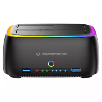 Conceptronic DONN36B dock para HDD/SSD SATA de 2 baías, USB 3.0, 2x USB-A, preto