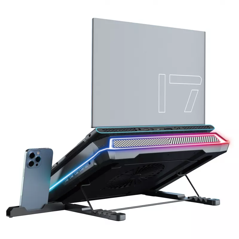 Conceptronic THYIA03B Base de arrefecimento USB-C para portátil com suporte para smartphone, RGB, 12V