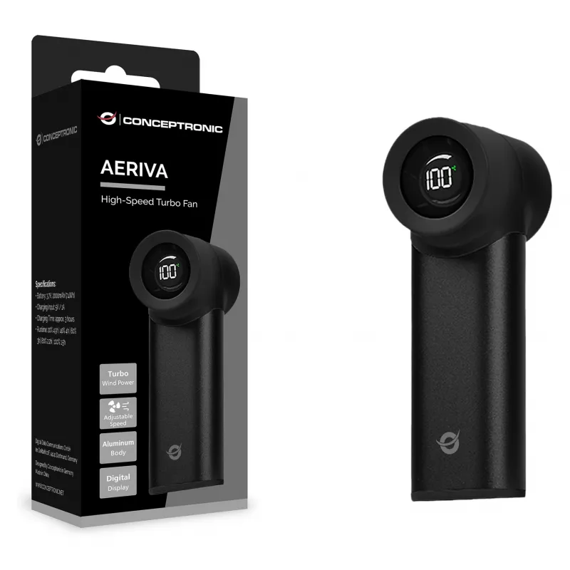 Conceptronic Turbo Ventoinha de mão, USB-C para USB-A, alumínio, 5V, preto