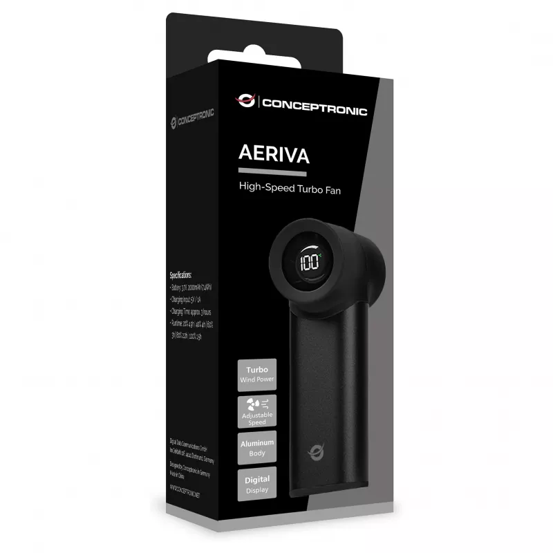 Conceptronic Turbo Ventoinha de mão, USB-C para USB-A, alumínio, 5V, preto