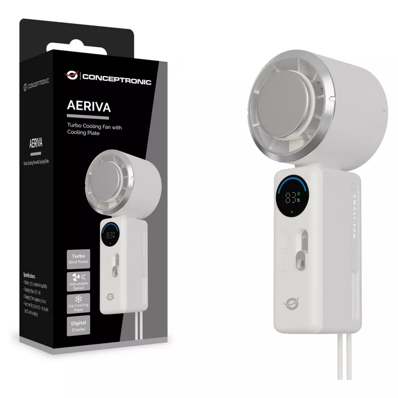 Ventilador de mão Conceptronic Turbo com placa de arrefecimento, creme