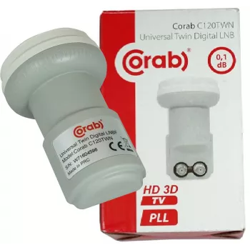 Conversor LNB twin CORAB C120TWN – 2 saídas, feedhorn de 40 mm, baixo ruído 0,1 dB, resistente às intempéries Type-F