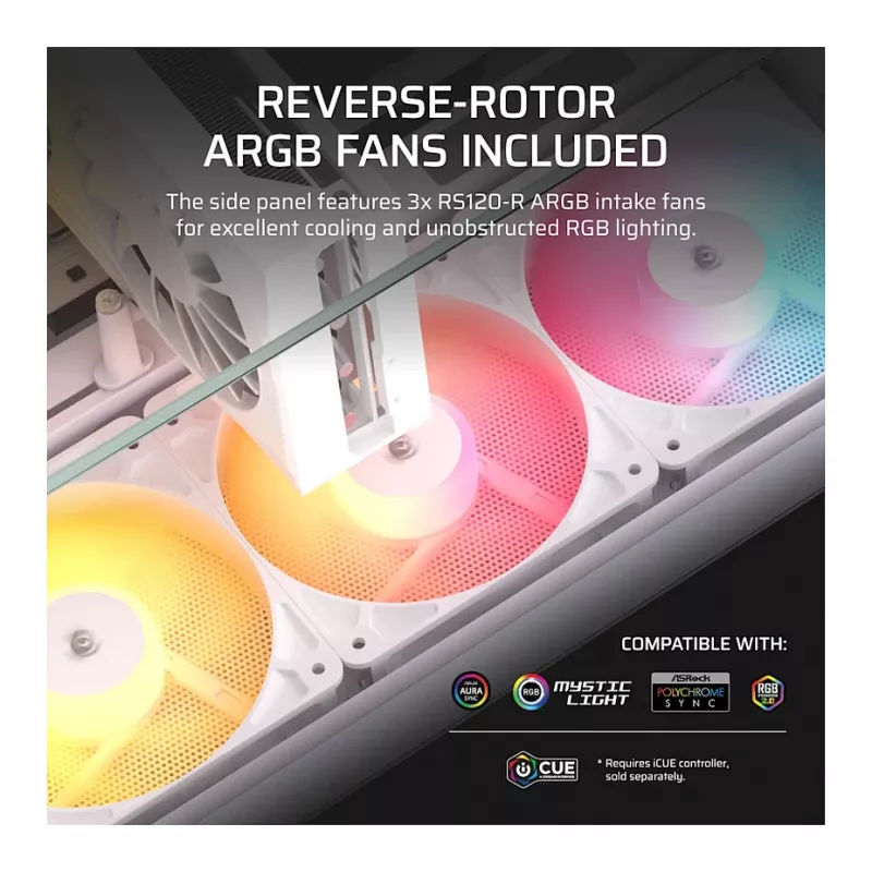 CORSAIR 2800X RS-R ARGB Caixa cubo Micro-ATX de câmara dupla, branco, com vidro temperado panorâmico e 2 ventoinhas LL120 RGB