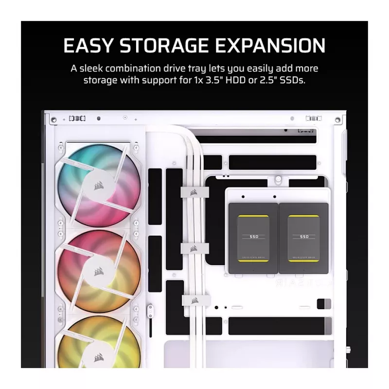 CORSAIR 2800X RS-R ARGB Caixa cubo Micro-ATX de câmara dupla, branco, com vidro temperado panorâmico e 2 ventoinhas LL120 RGB