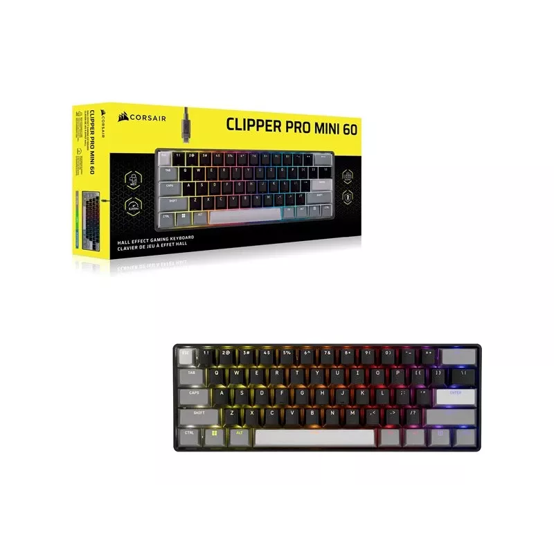 Teclado gaming CORSAIR CLIPPER PRO MINI 60 Hall Effect preto
