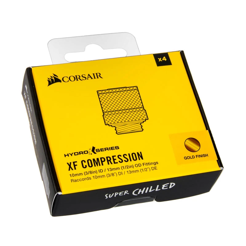 Corsair Hydro X Series XF Compression G1/4 13/10 fittings pack de quatro - dourado