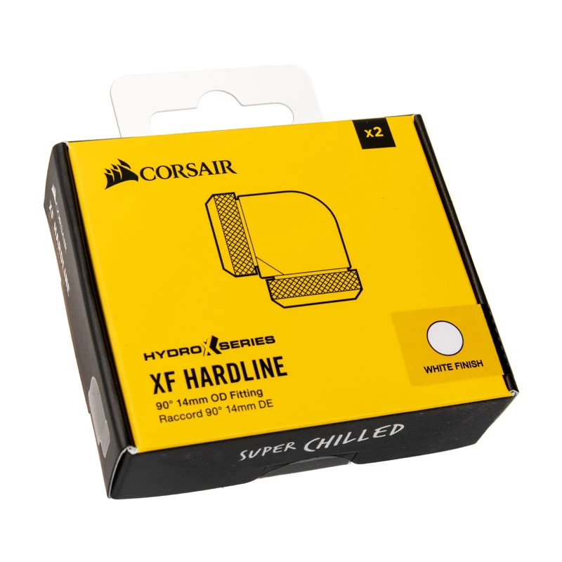 Adaptador angular Corsair Hydro X Series XF Hardline 90° 14mm OD para refrigeração líquida - branco (pack de 2)