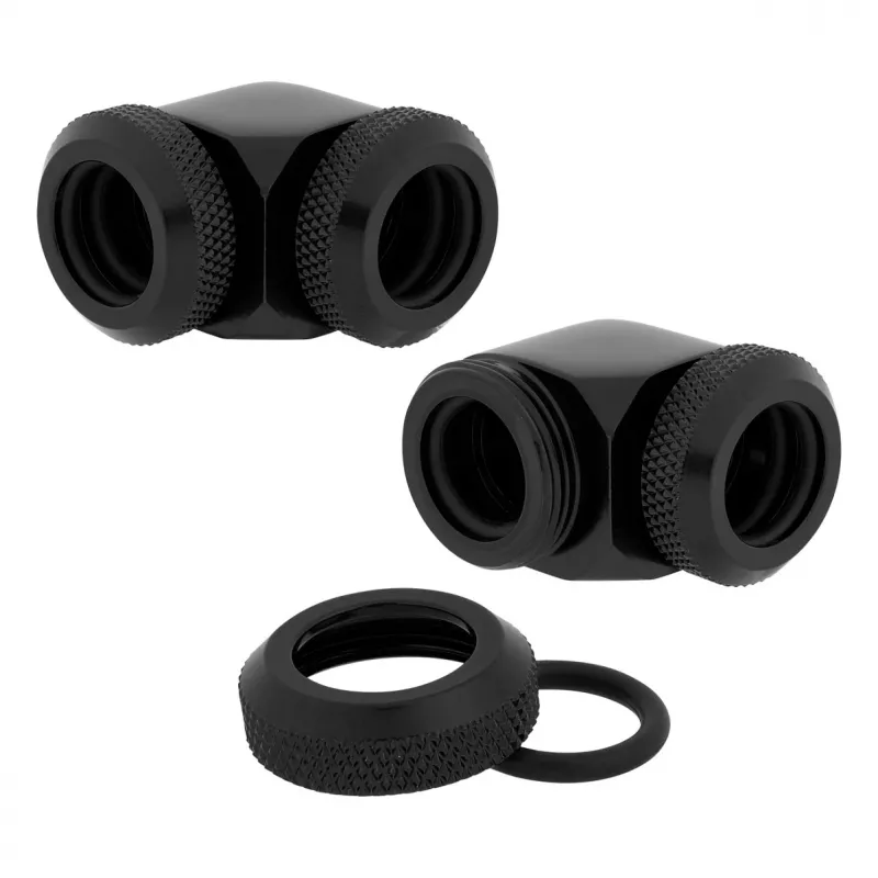 Corsair Hydro X Series XF adaptador Hardline 90 graus 12mm AD para 12mm AD Hardtube, pack de 2, preto