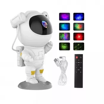 Projetor CP 3D Astronauta com cabeça rotativa 360 graus Star Sky & Nebula com comando à distância branco