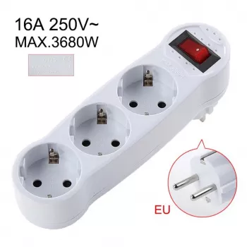 Extensão de Tomada CP EU3 Perfect Travel Slim 180 Graus Euro para 3 Tomadas 250V 16A Preta
